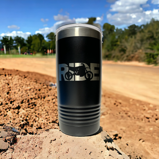 RIDE Dirt Bike Offroad Motorcycle 20oz Insulated Tumbler with Clear Slider Lid