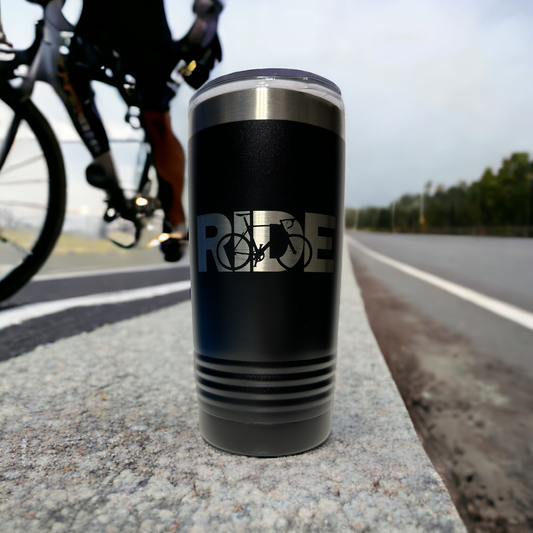 RIDE Road Bike Bicycle 20oz Insulated Tumbler with Clear Slider Lid