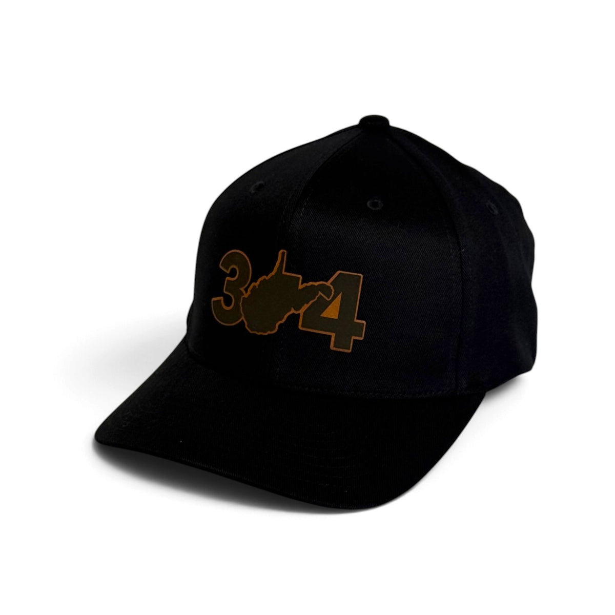 Crafted Merch black baseball cap featuring an embroidered 304 area code graphic with a West Virginia state outline.