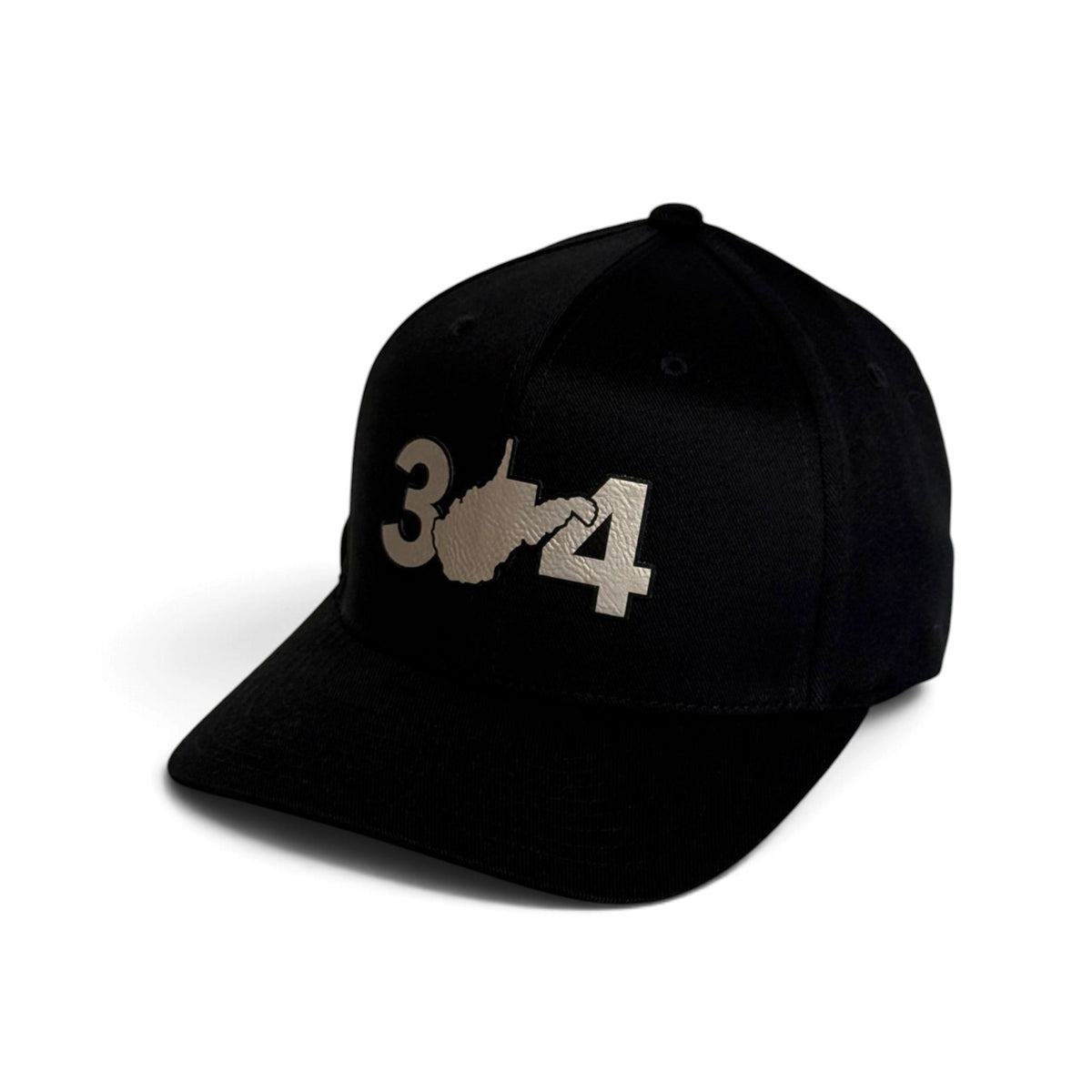 Crafted Merch black baseball cap featuring an embroidered 304 area code graphic with a West Virginia state outline.